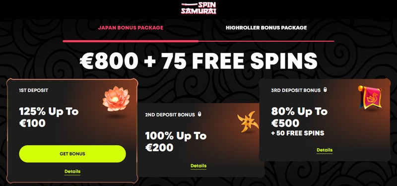 Spin Samurai Casino 125% up to €/$100 Japan Welcome Bonus