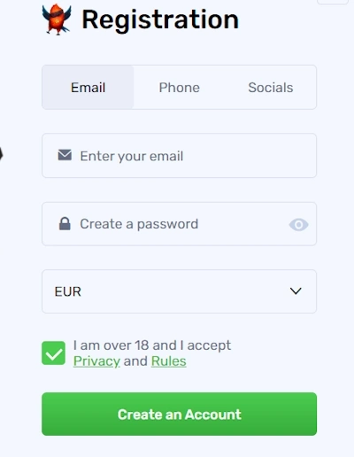 Lucky Bird Casino registration form