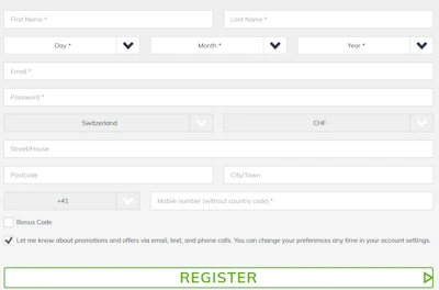 Bahigo Casino registration form