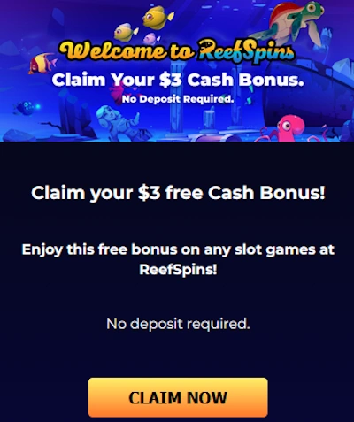 Reef Spins Casino no deposit free spins offer