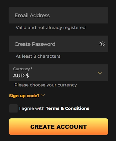 Reef Spins Casino registration form