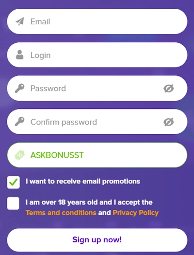 Stelario Casino registration form