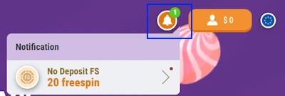 Cookie Casino bell icon and bonus location