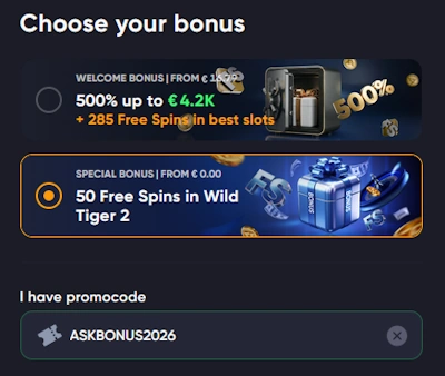 Spinarium Casino promo code during registration