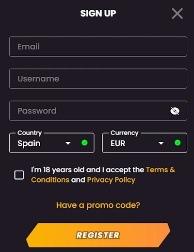 Wild Tokyo Casino sign up form