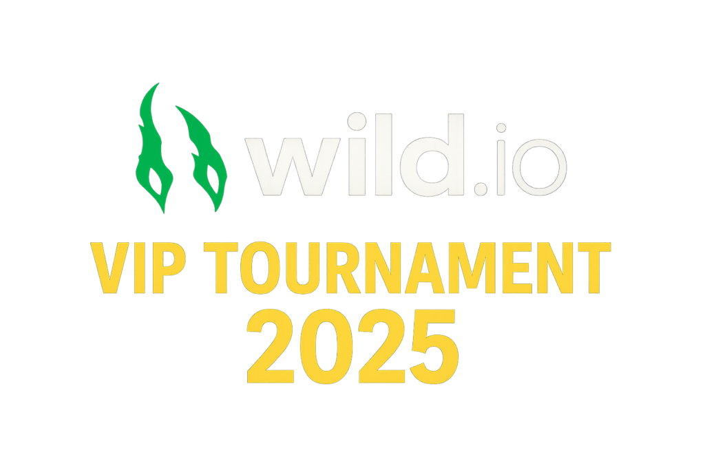 Wild.io logo with 'VIP Tournament 2025' text in bold yellow, set against a gradient background transitioning from dark green to yellow, highlighting the exclusive crypto casino event.