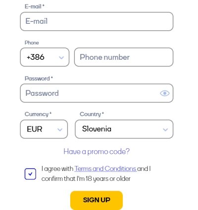 Cat Casino registration form