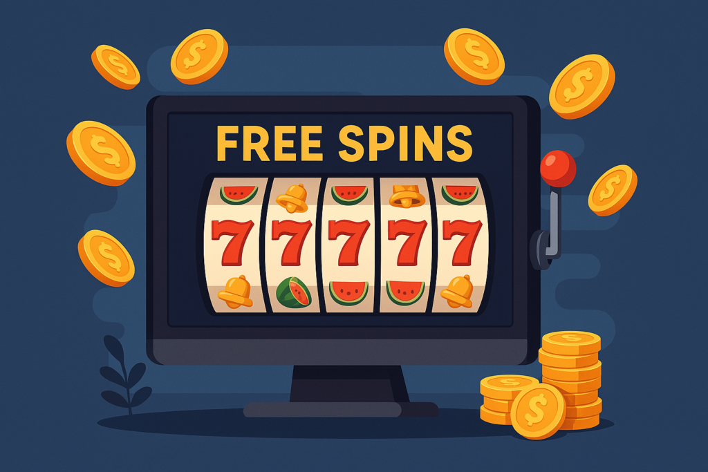 Free spins slot machine animation with coins and jackpot symbols