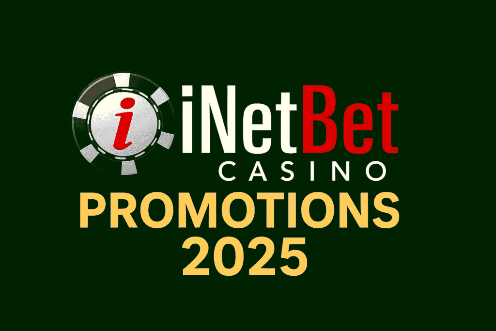 INetBet Casino Promotions 2025 logo with poker chip on a dark green background