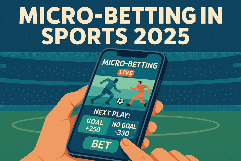 Mobile screen showing a soccer micro-betting interface during a live game in a stadium.