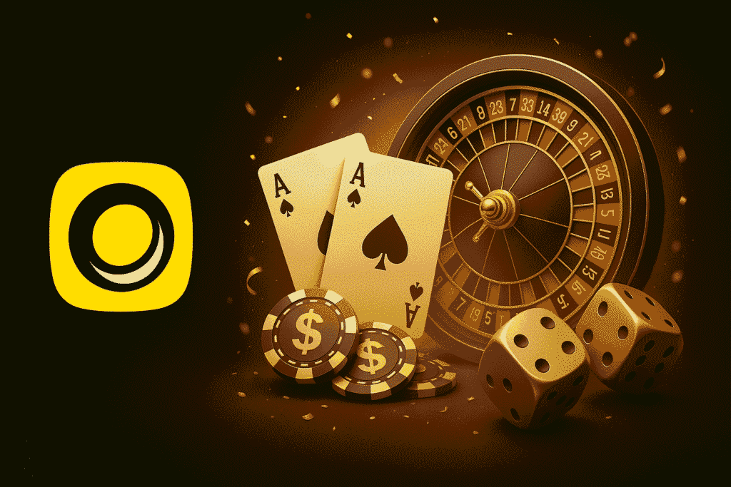 MoonWin Casino logo with gold-themed roulette and dice