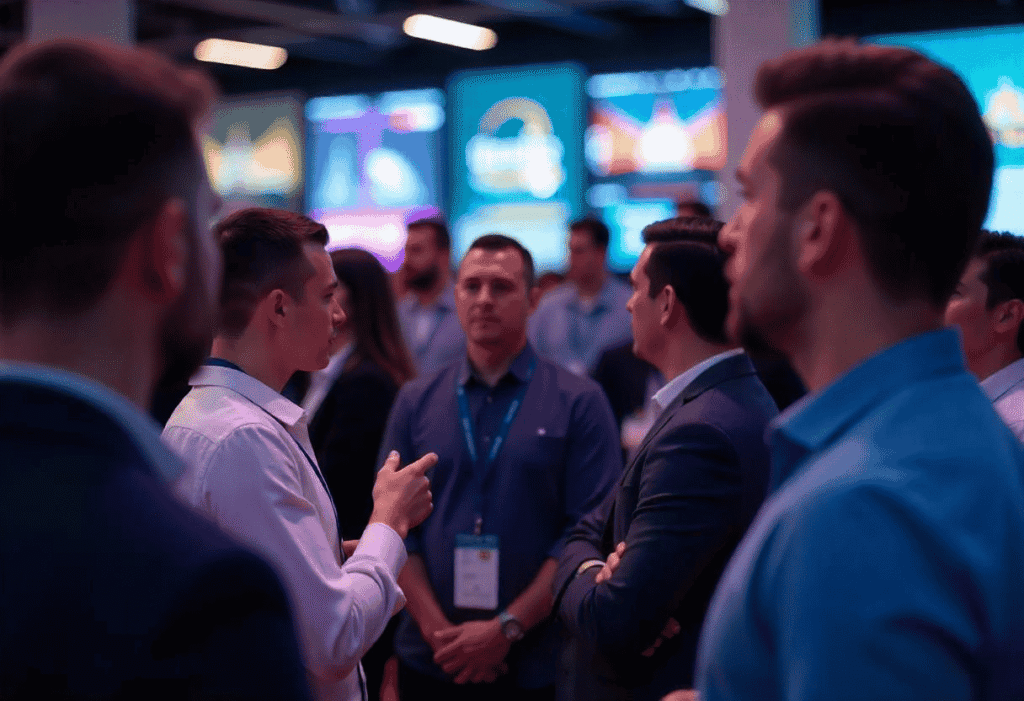 Attendees networking at SBC Summit Americas 2025 in a high-tech setting