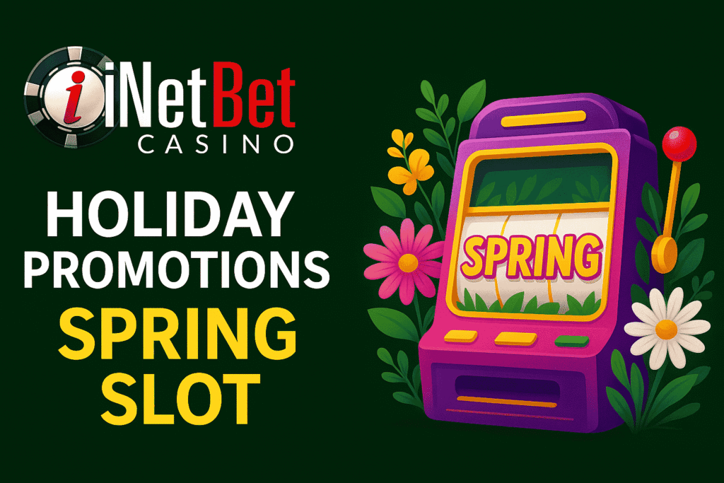 INetBet Spring Slot Holiday Promotion with colorful slot machine and flowers