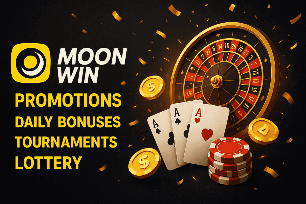MoonWin Casino promotions banner with roulette, cards