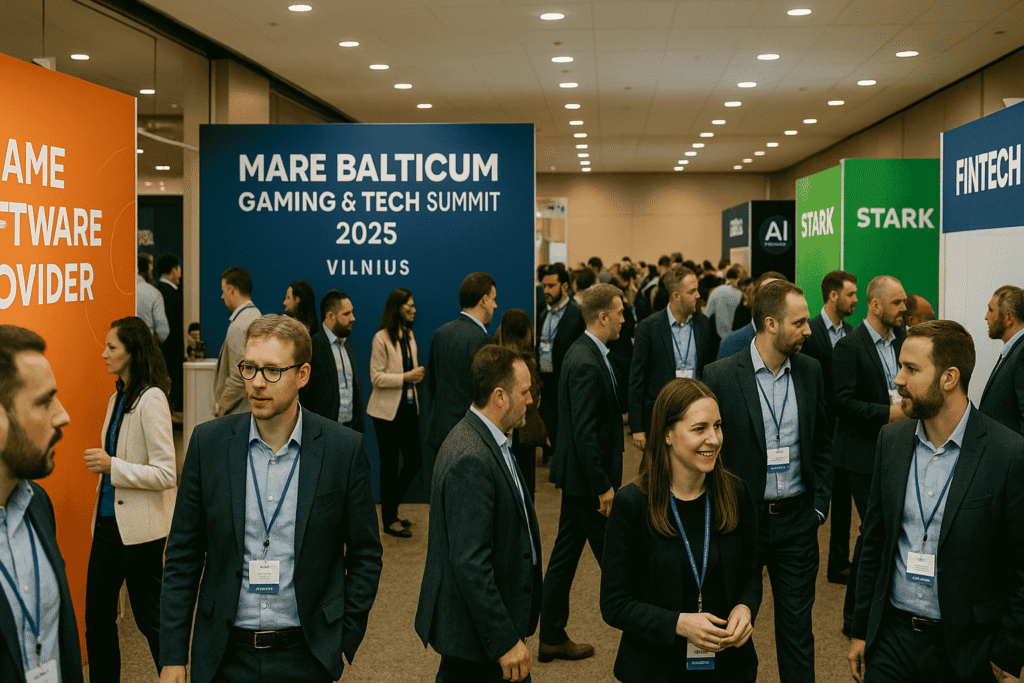 Attendees networking at MARE BALTICUM Summit 2025 in Vilnius exhibition area