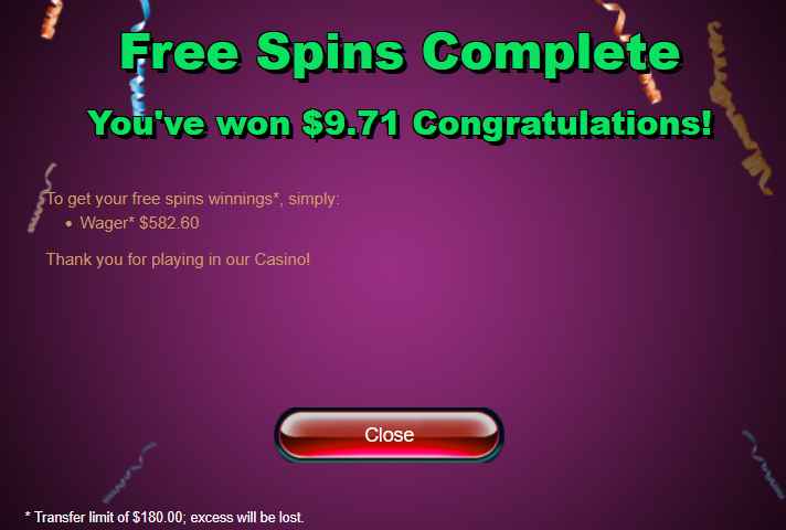 Grande Vegas free spins complete window