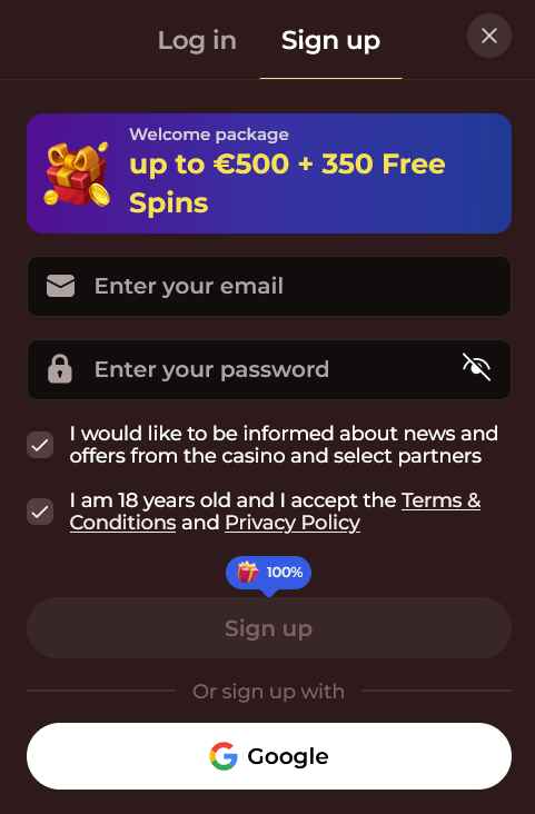 Vinci Spin Casino login page