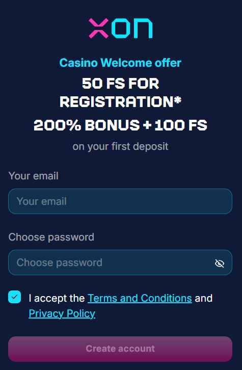 XON Casino Login page