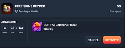 no deposit bonus free spins activation