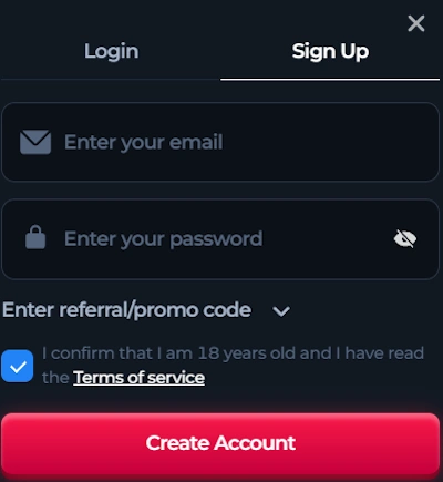 BetFury Casino sign up form