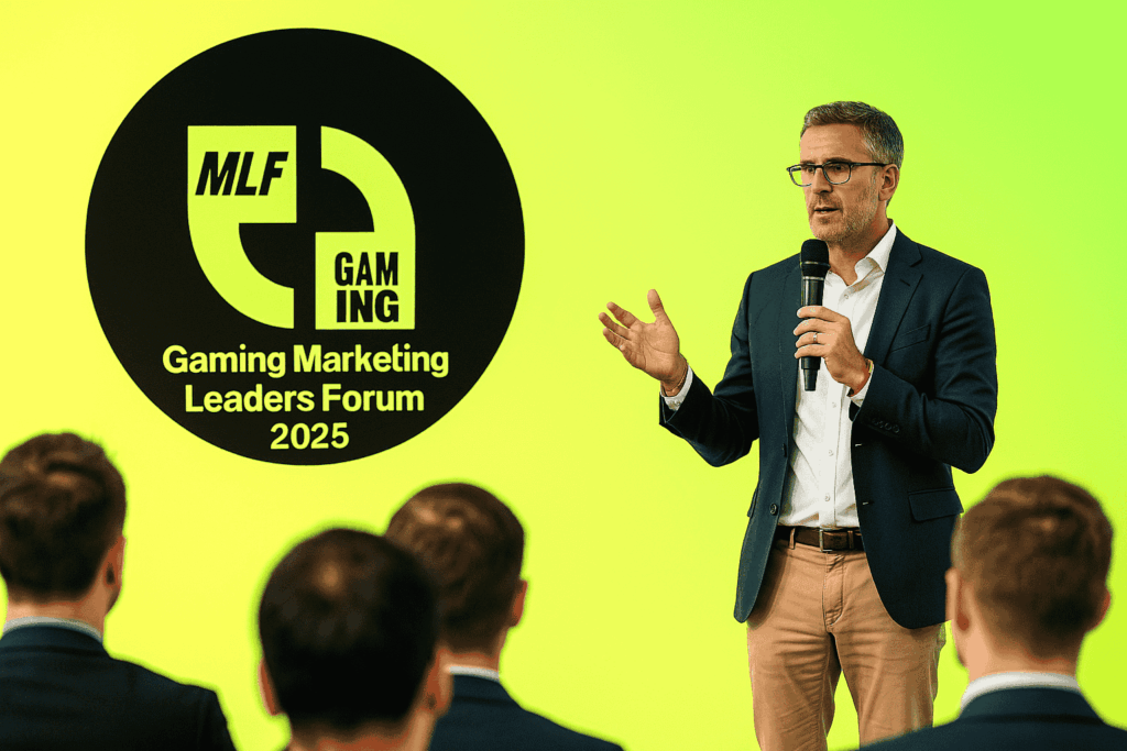 Speaker presenting at Marketing Leaders Forum 2025 B2B gaming event in London