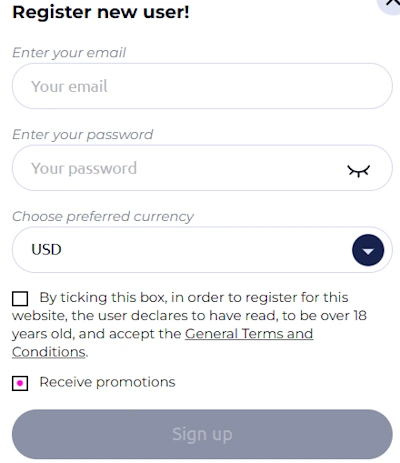 Hotline Casino registration form