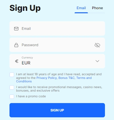 Ice Casino registration form