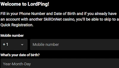 LordPing Casino sign up form