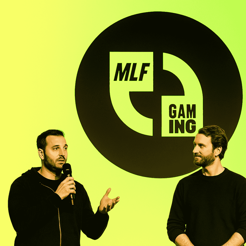 Two speakers discussing B2B gaming marketing strategies at MLF 2025 conference