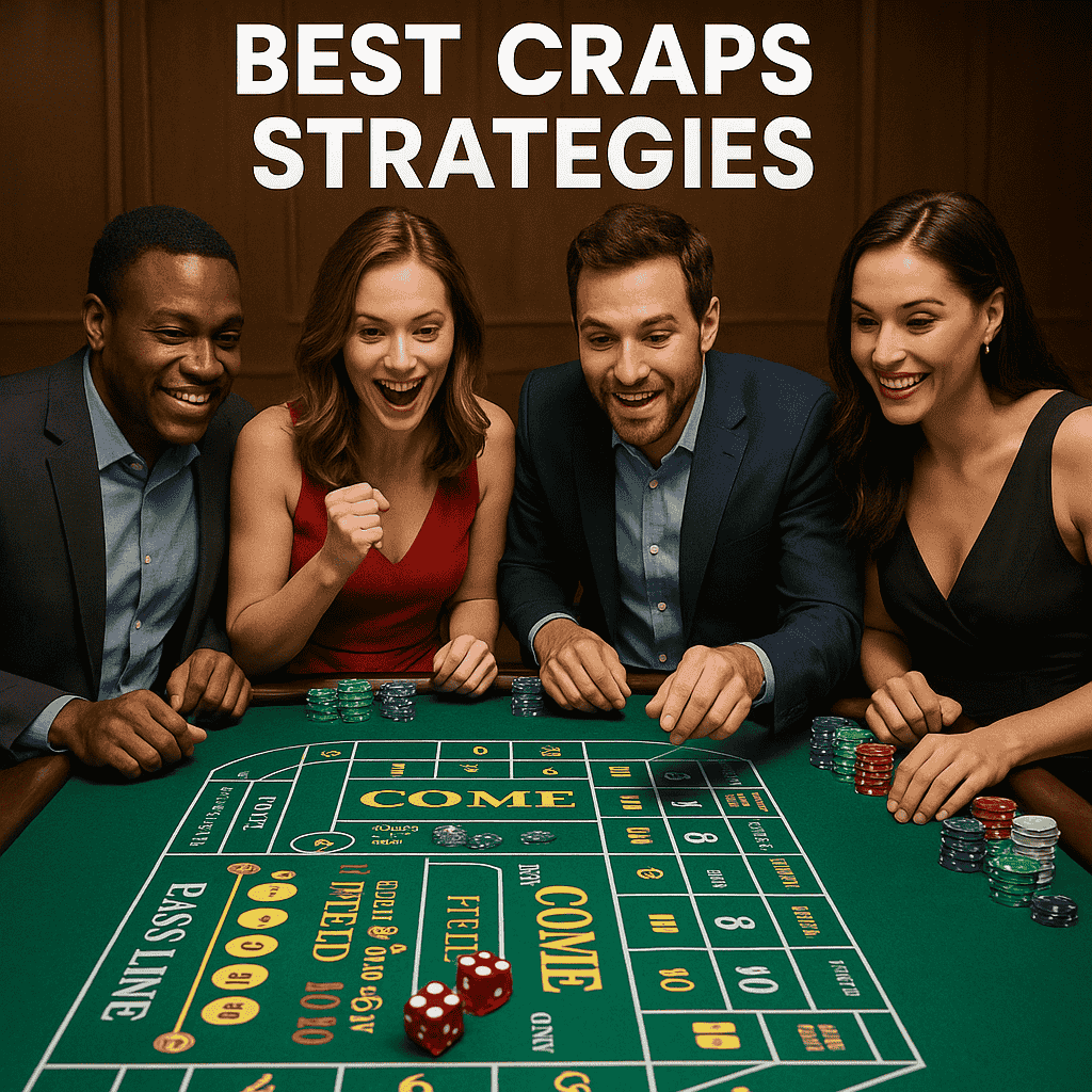 Best craps strategies demonstration showing COME and PASS LINE betting areas with dice and chips