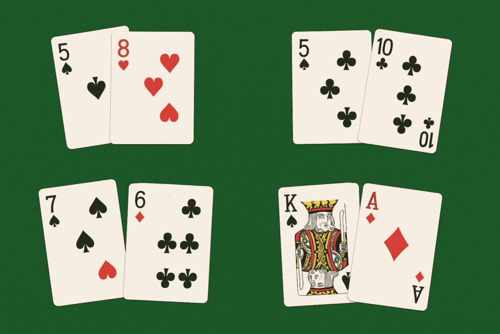 Different blackjack hands showing card value calculations from 13 to 21 points