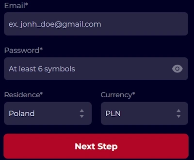 Intellect Bet Casino registration form
