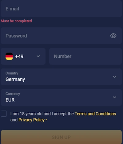 Joo Casino registration form