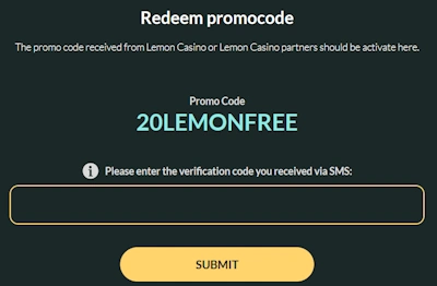 Ekran weryfikacji konta Lemon Casino za pomocą kodu SMS