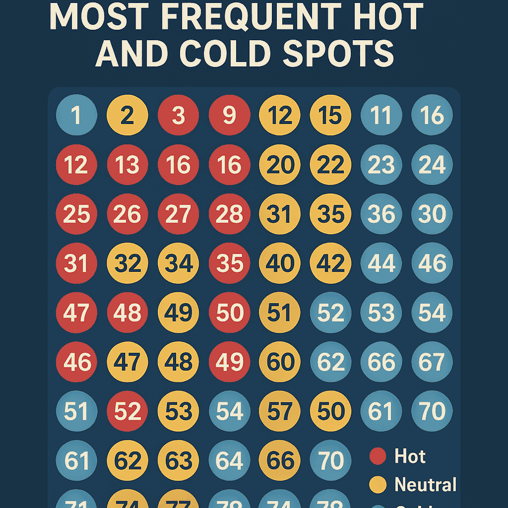 Keno number chart showing hot, neutral, and cold spots with best keno numbers color-coded