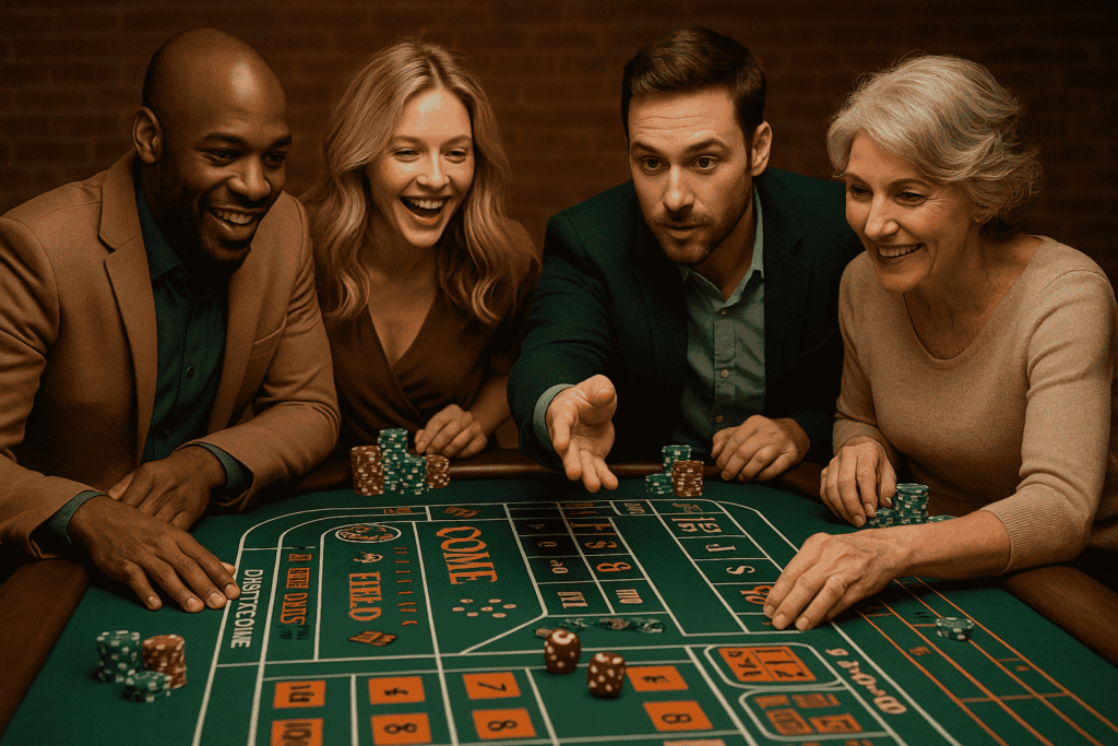 Players applying best craps strategies at casino table with chips on Pass Line and Come areas
