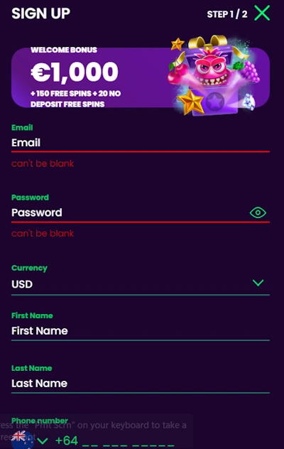 Casino Rocket Registration Form