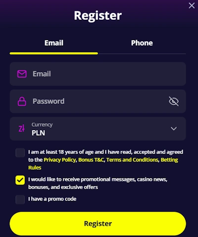 Slotoro Casino registration form