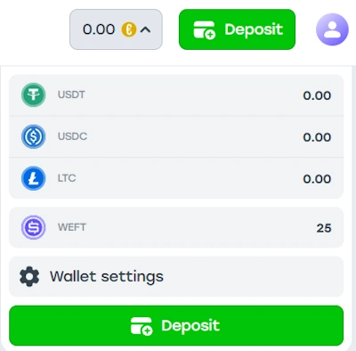 Weiss Casino balance and tokens location