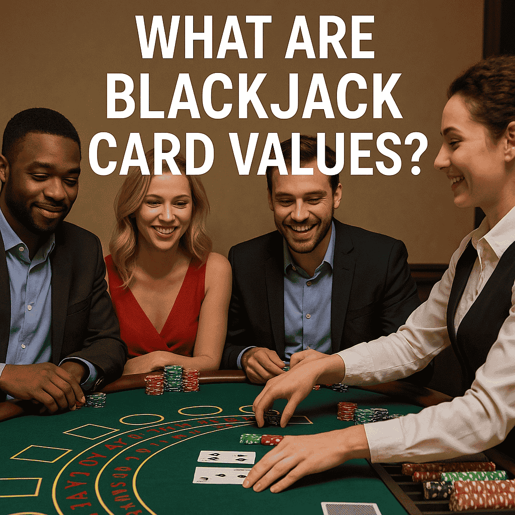 Players learning blackjack card values at casino table with dealer and chips