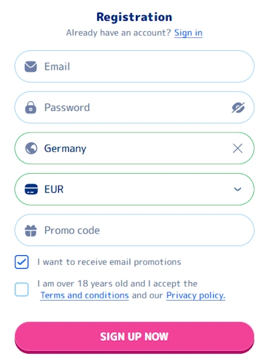 Casino Joy registration form