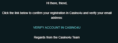Email verification for Casino4u account and bonus