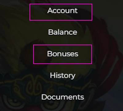 profile and bonuses section in Casino4u account