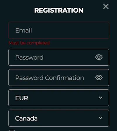 Casino4u registration form for the free spins bonus