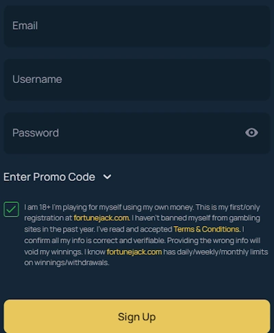 FortuneJack Casino registration form