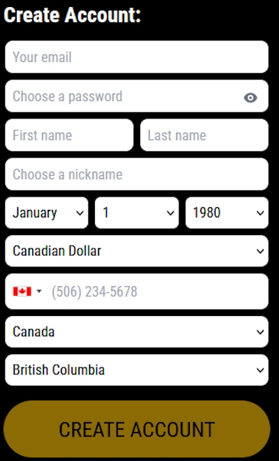Lake Palace Casino registration form