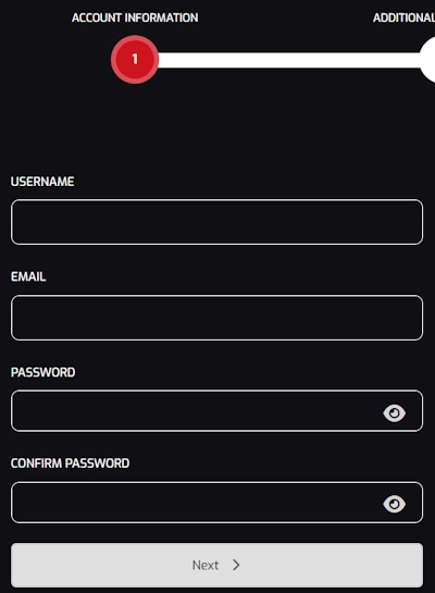 Royal Stars Casino registration form