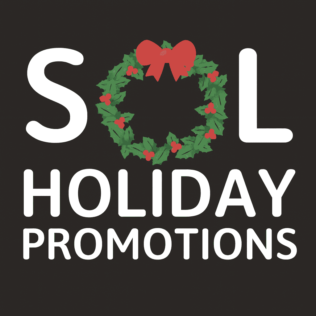 Sol Casino holiday promotions logo with Christmas wreath replacing O letter on dark background