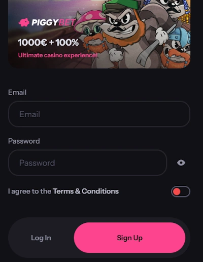 Piggybet Regisztrációs Képernyő