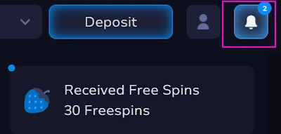 bell icon at the top of the page and free spins